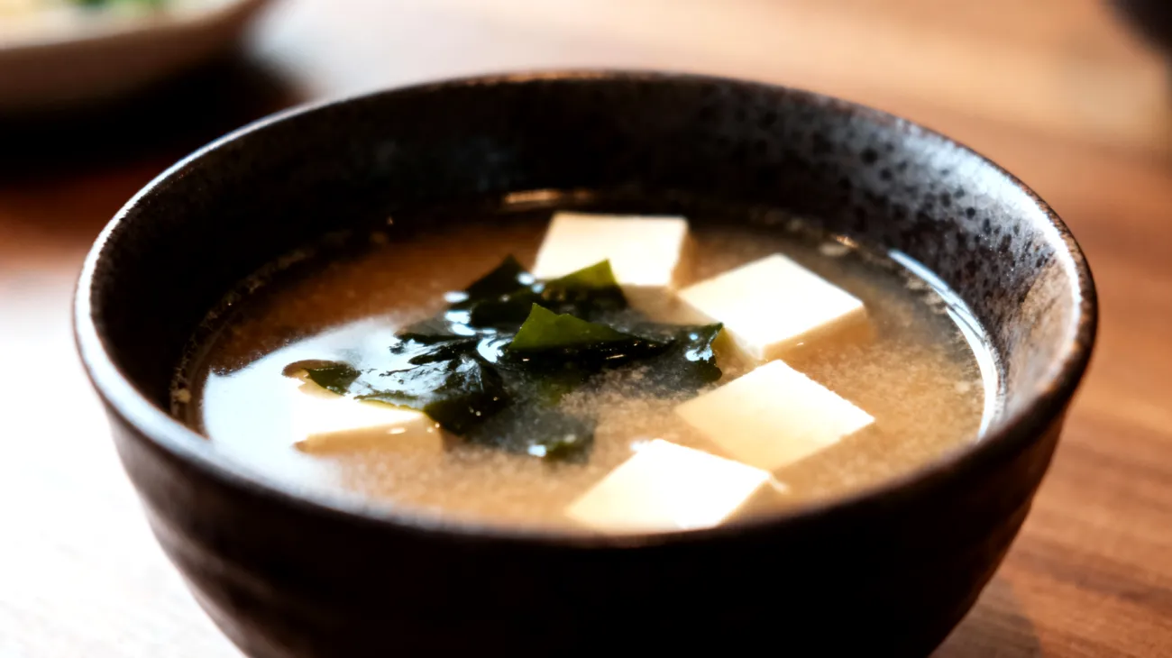 Zuppa di miso con tofu sedoso e alghe wakame"